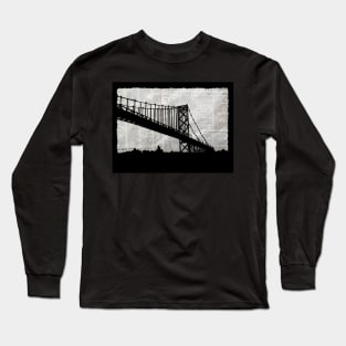 News Feed , Newspaper Bridge Collage, night cityscape cutout, black white city print illustration Long Sleeve T-Shirt